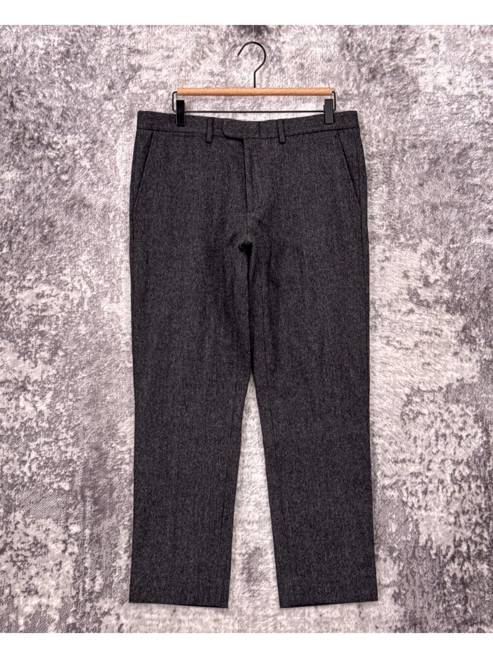 J Crew Pants 33 x 30 Mens Bowery Slim Gray Wool Tweed Herringbone